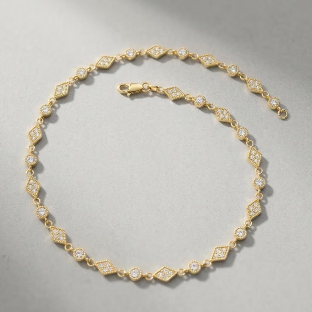 Art Deco Diamond Station Bracelet in yellow gold