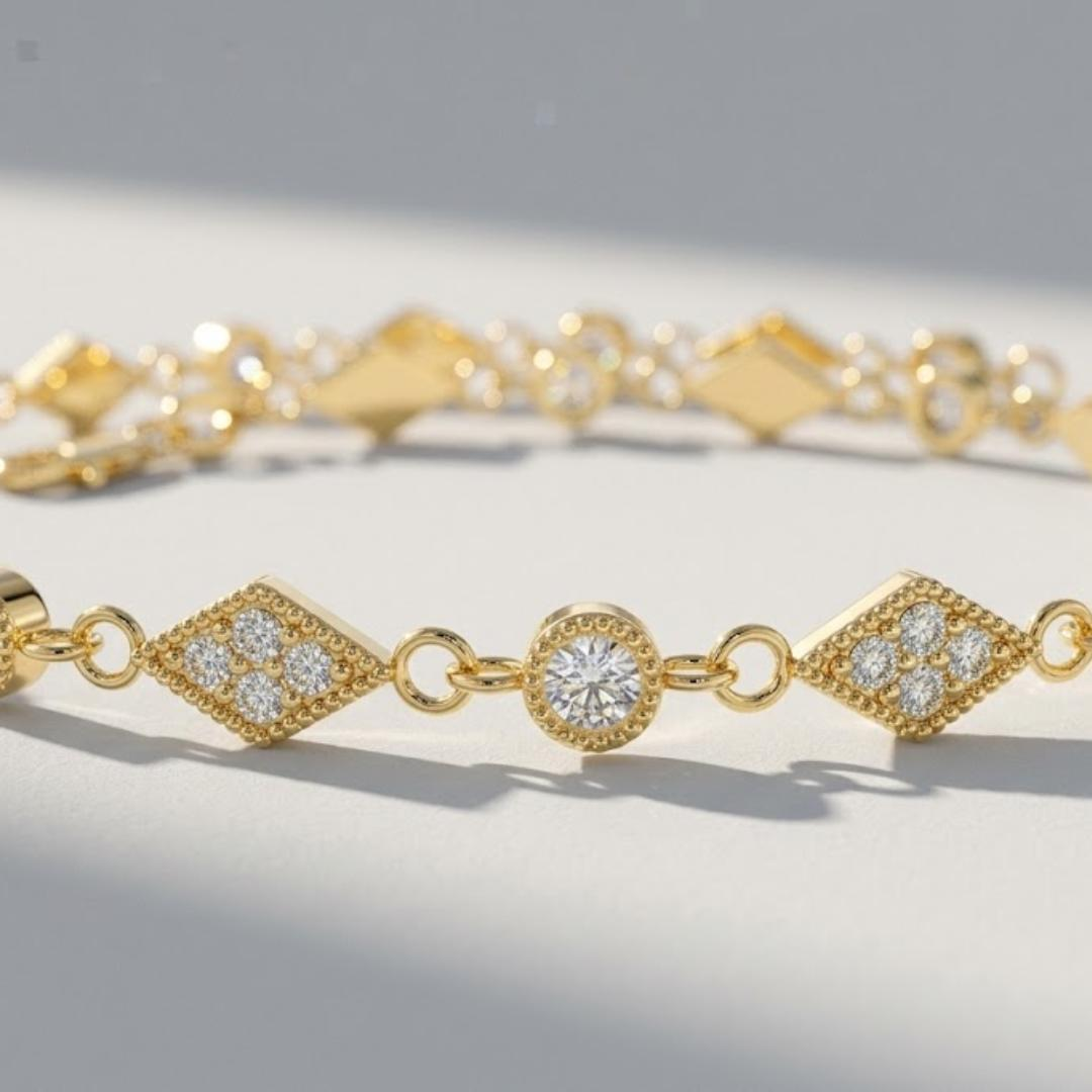 Art Deco Diamond Station Bracelet in yellow gold