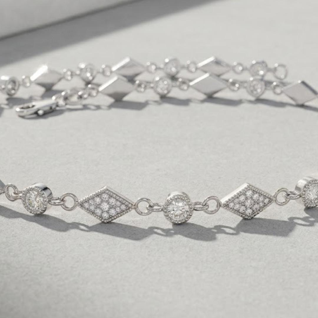 Art Deco Diamond Station Bracelet in white gold