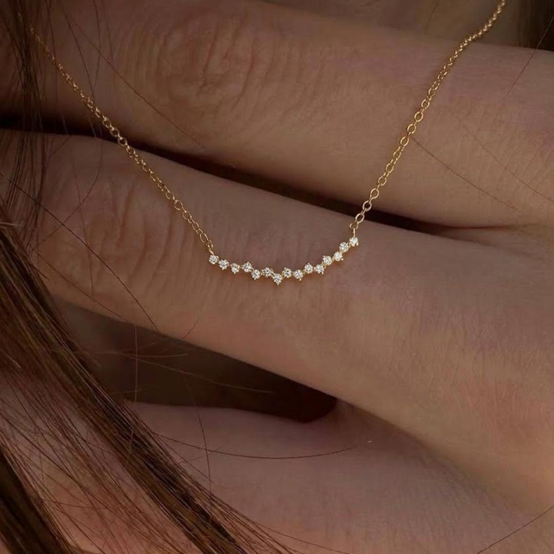 AuvelleCo curved cluster diamond necklace in solid yellow gold