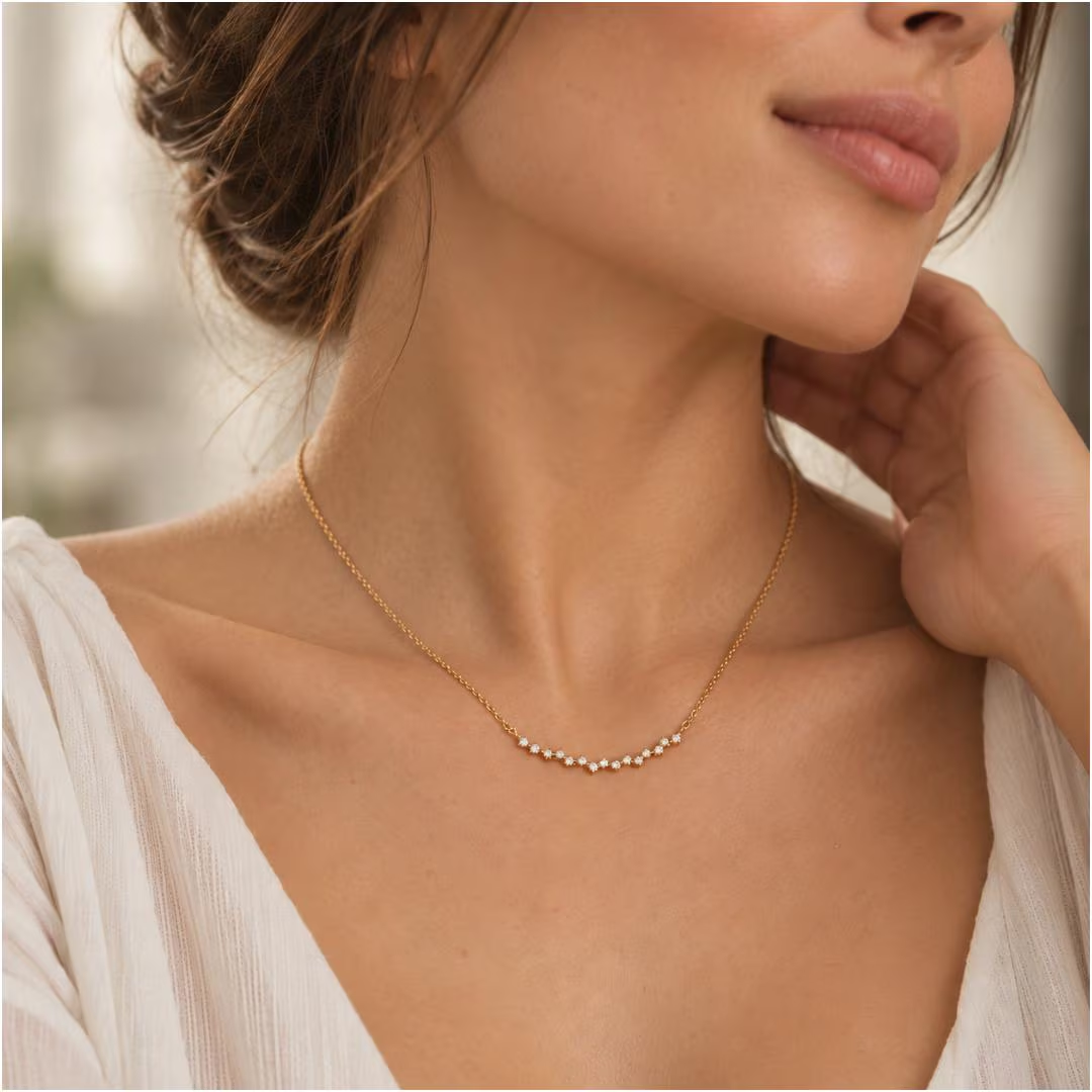 AuvelleCo curved cluster diamond necklace in solid yellow gold