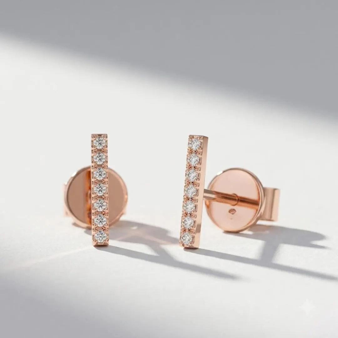 AuvelleCo diamond vertical bar stud earrings, view 3