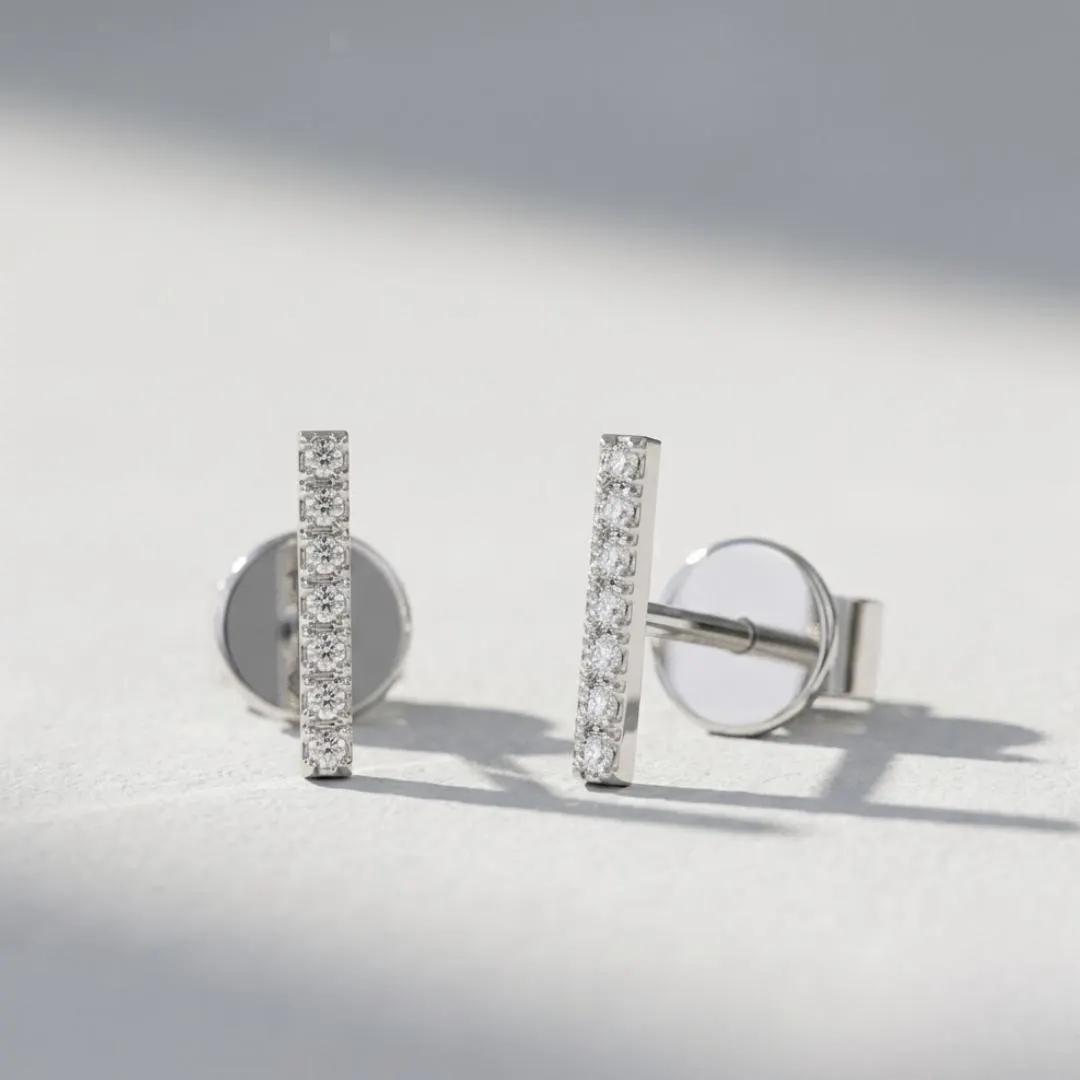 AuvelleCo diamond vertical bar stud earrings, view 4