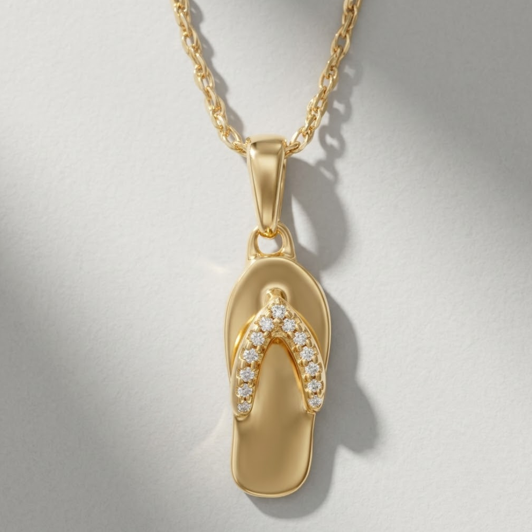 AuvelleCo diamond flip flop sandal pendant necklace in solid gold