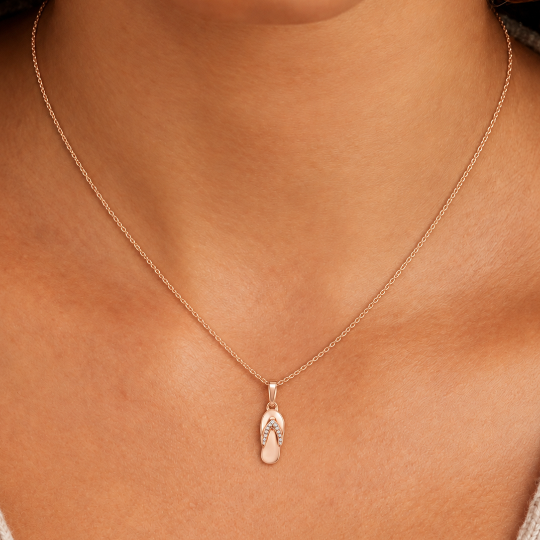AuvelleCo diamond flip flop sandal pendant necklace in solid gold
