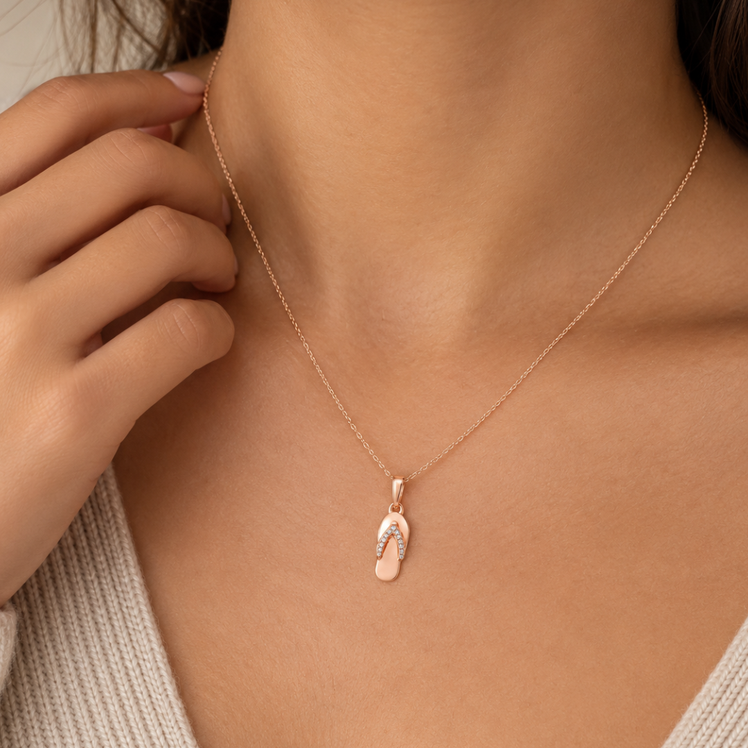 AuvelleCo diamond flip flop sandal pendant necklace in solid gold