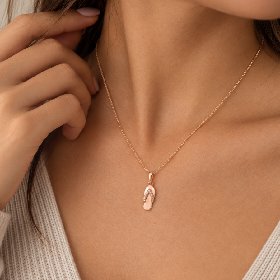 AuvelleCo diamond flip flop sandal pendant necklace in solid gold