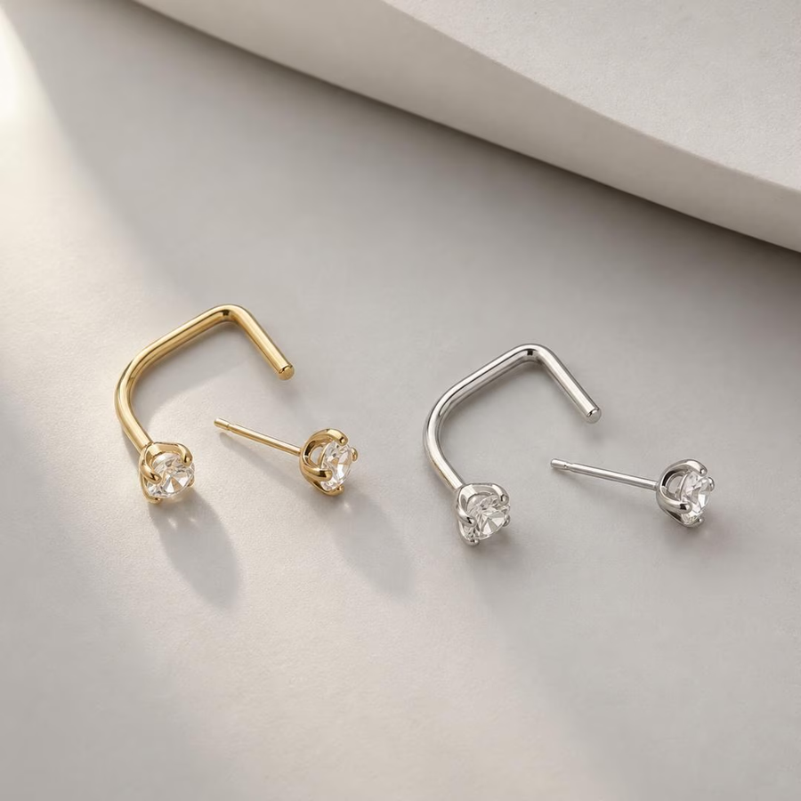 AuvelleCo double diamond U hoop earring, view 1
