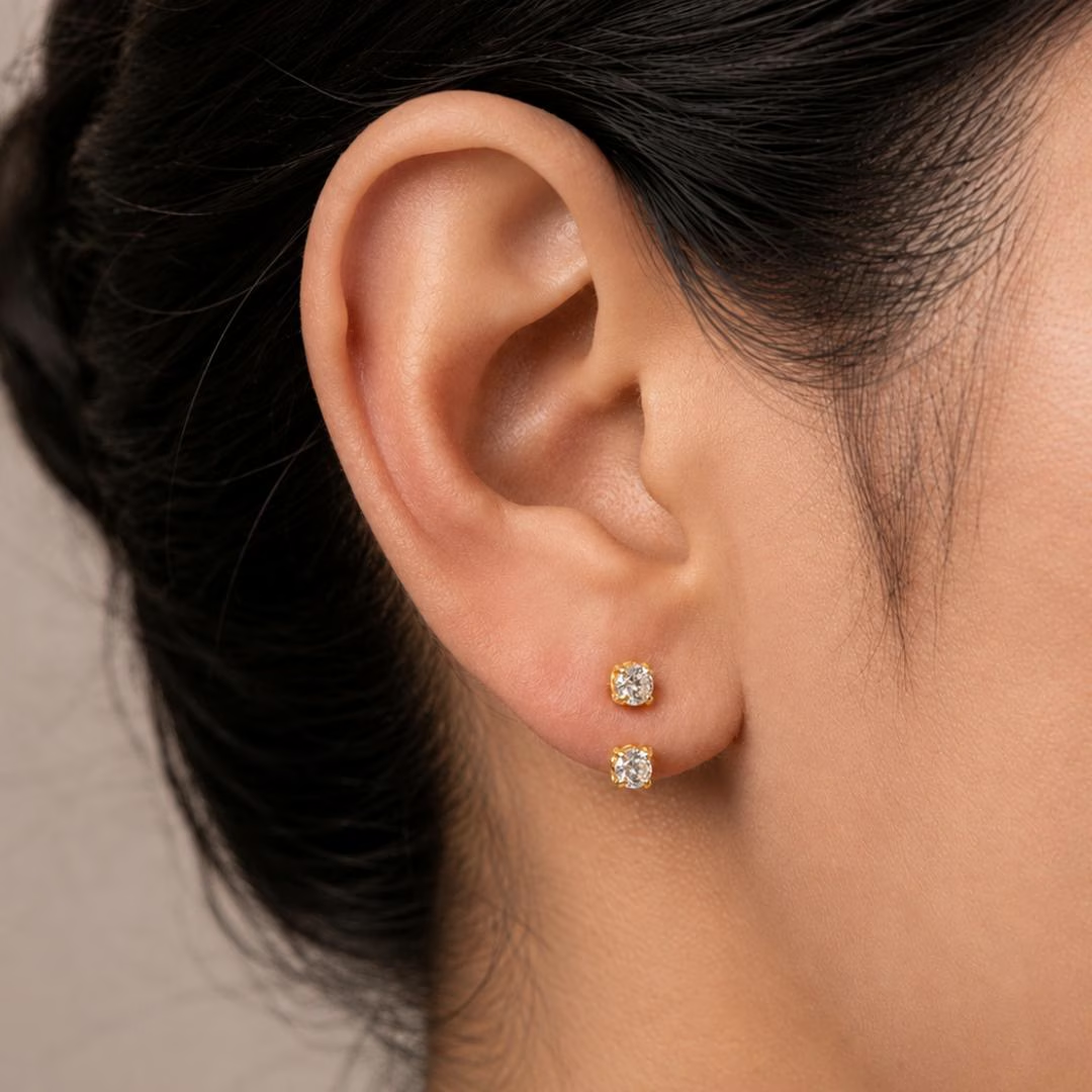 AuvelleCo double diamond U hoop earring, view 2