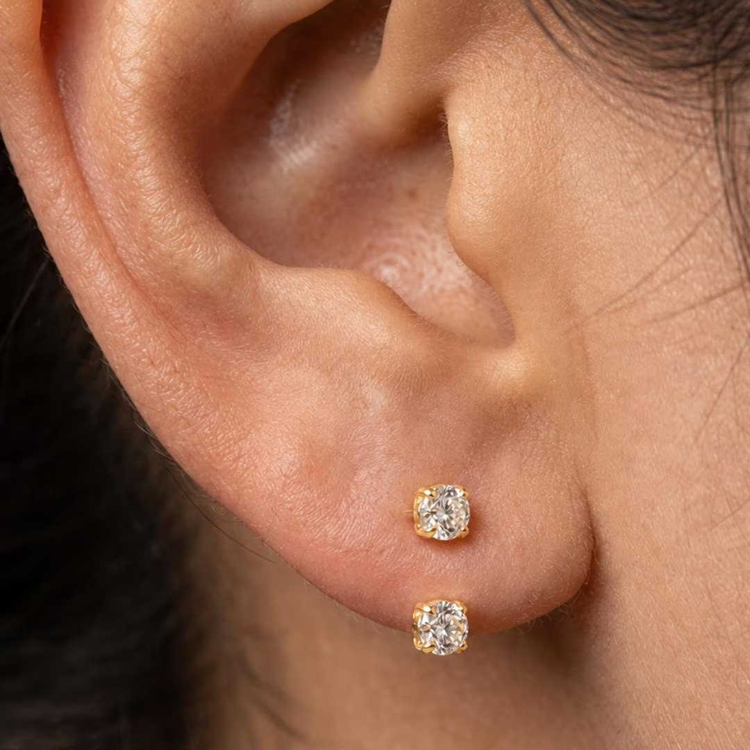 AuvelleCo double diamond U hoop earring, view 3
