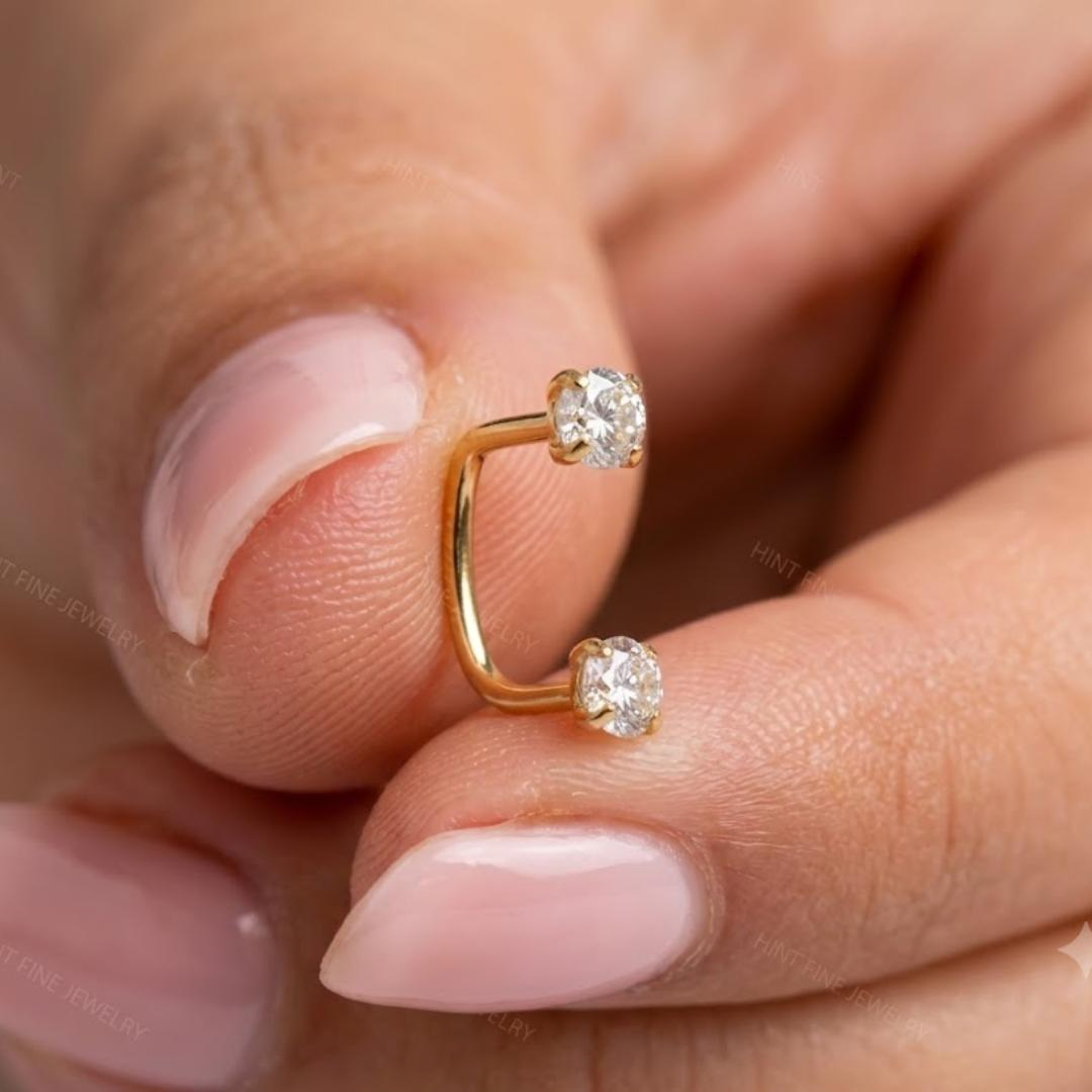 AuvelleCo double diamond U hoop earring, view 6