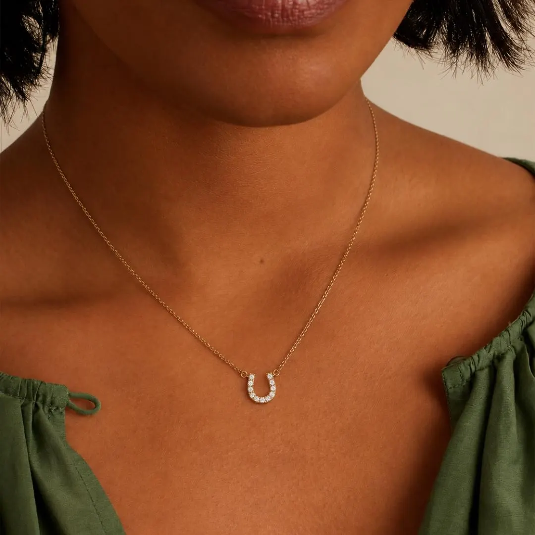 AuvelleCo mini diamond horseshoe necklace in solid gold