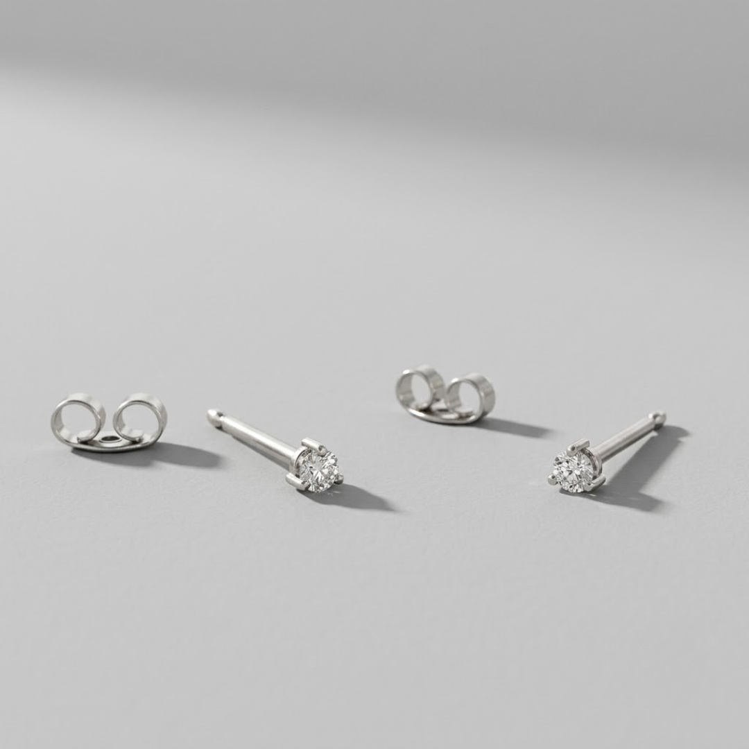 AuvelleCo mini round diamond stud earrings, view 2