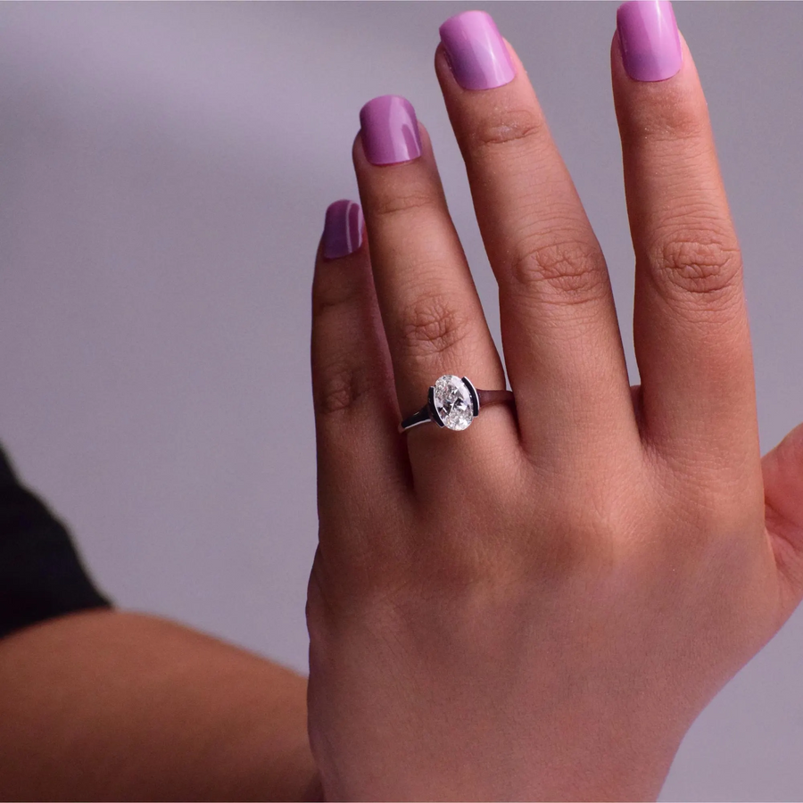 AuvelleCo oval diamond half bezel solitaire engagement ring - view 4