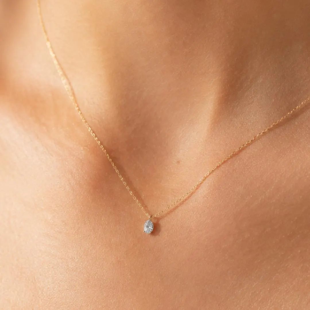 Oval diamond solitaire pendant styling; chain sold separately