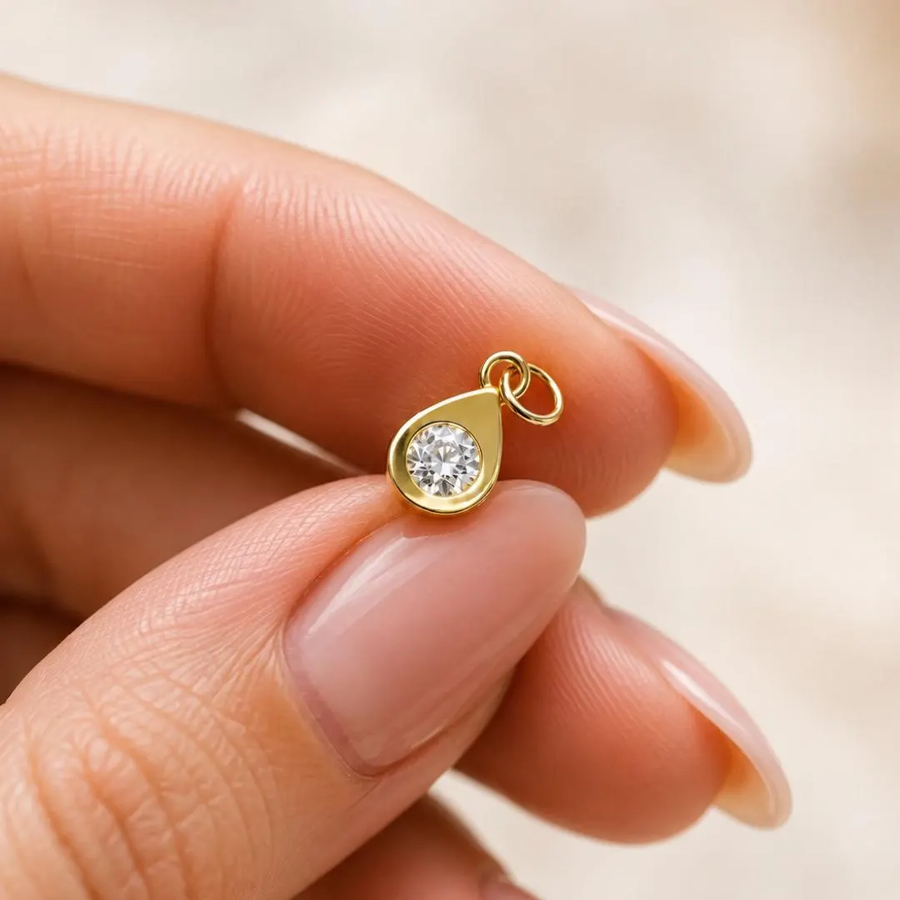 AuvelleCo round diamond teardrop charm pendant in yellow gold