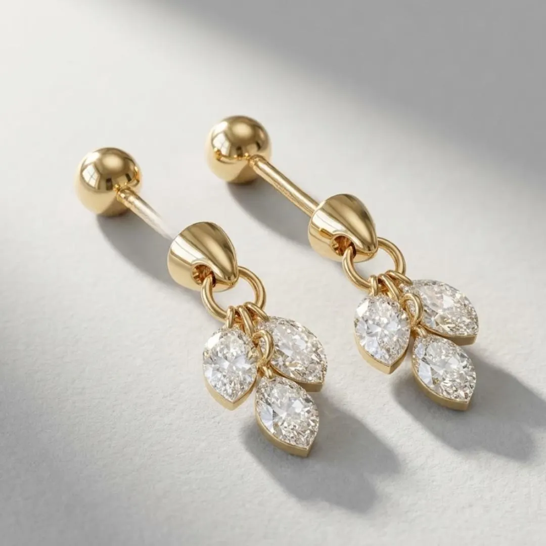 AuvelleCo triple marquise diamond drop stud earring, view 1