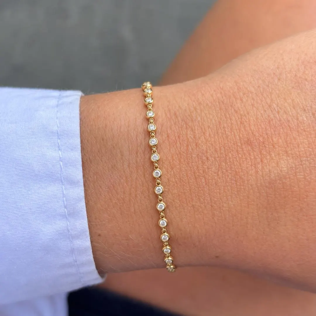 Bezel Diamond Tennis Bracelet — Wrist close-up