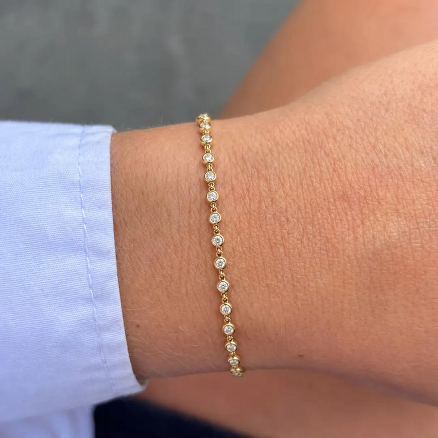 Bezel Diamond Tennis Bracelet — Wrist close-up