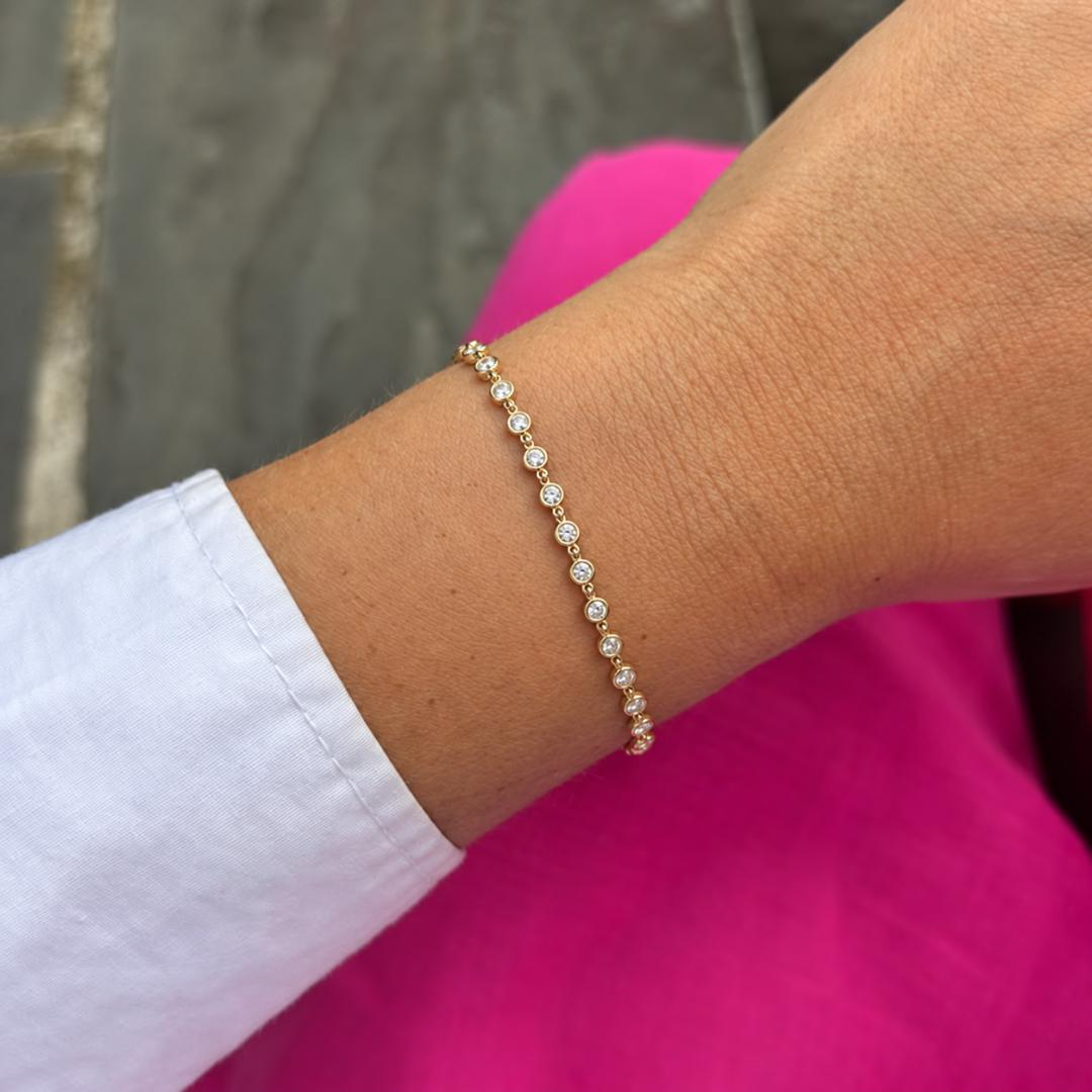 Bezel Diamond Tennis Bracelet — Worn on wrist