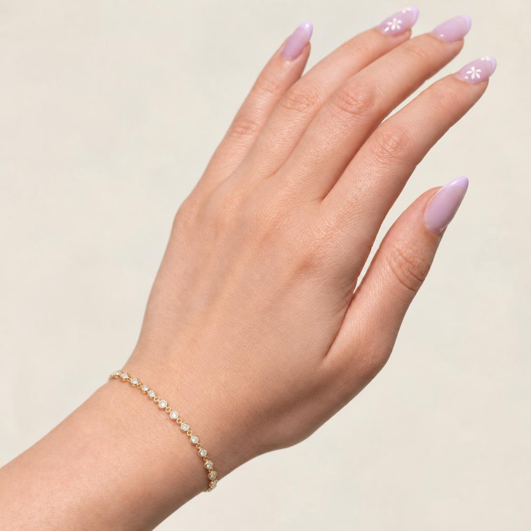 Bezel Diamond Tennis Bracelet — Styled wrist view