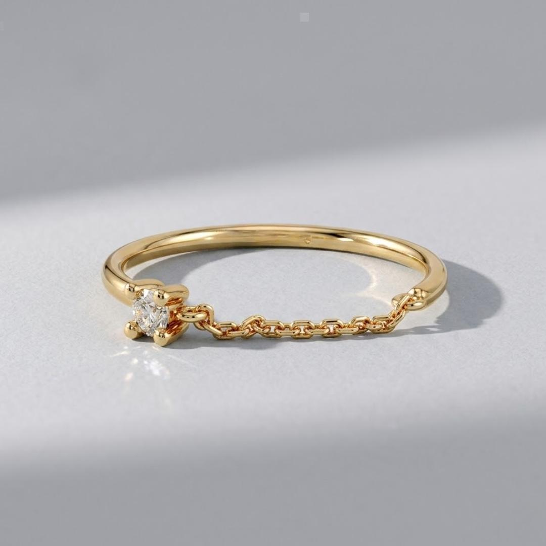 AuvelleCo diamond chain open band ring in solid gold with fine cable chain accent