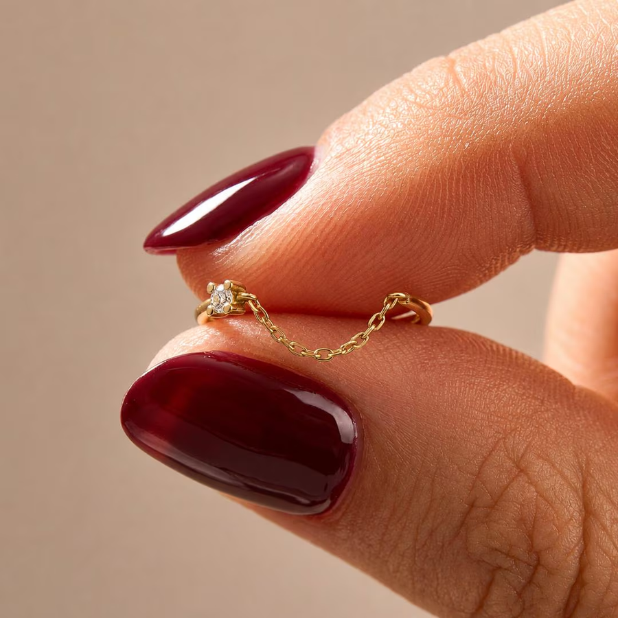 AuvelleCo diamond chain open band ring in solid gold with fine cable chain accent