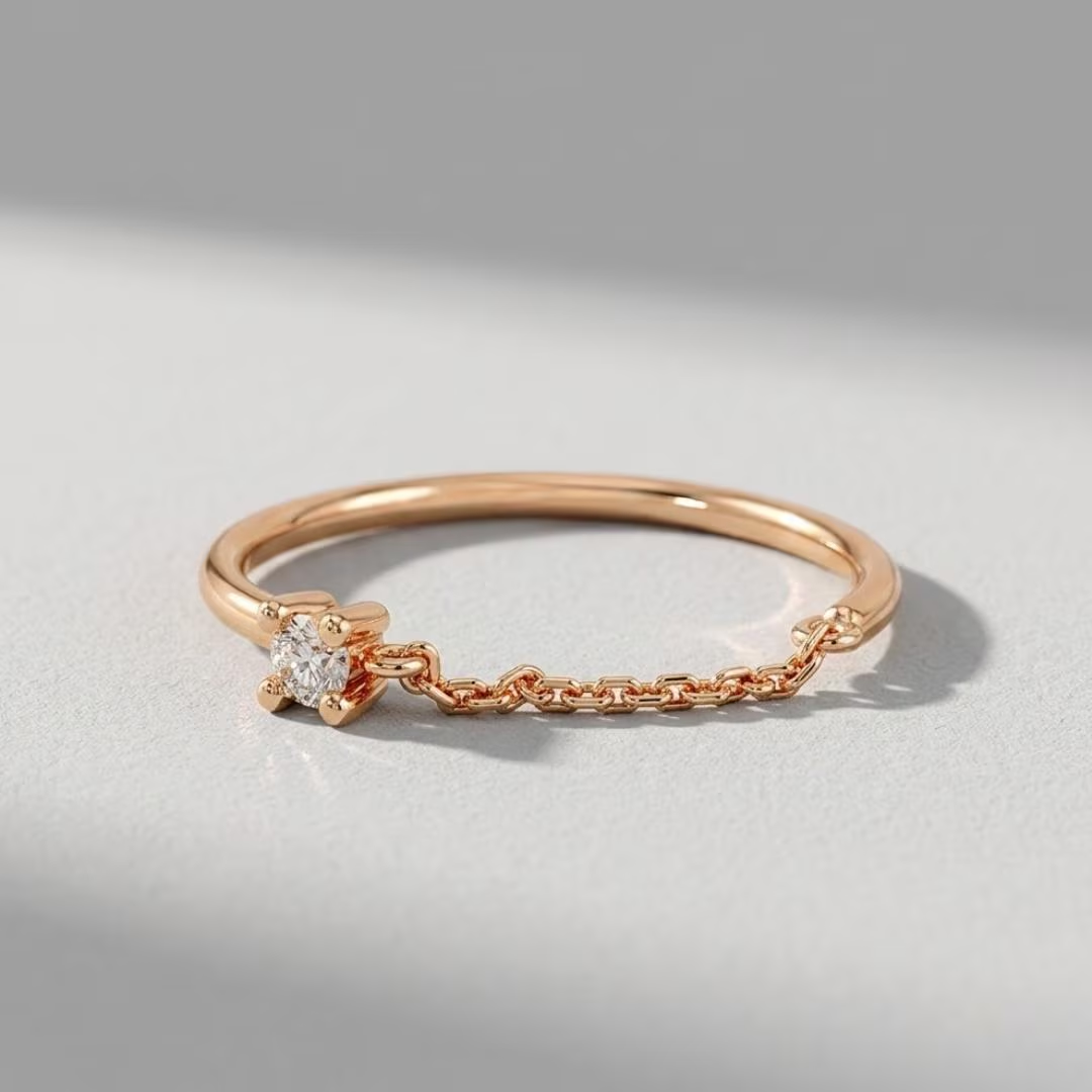 AuvelleCo diamond chain open band ring in solid gold with fine cable chain accent