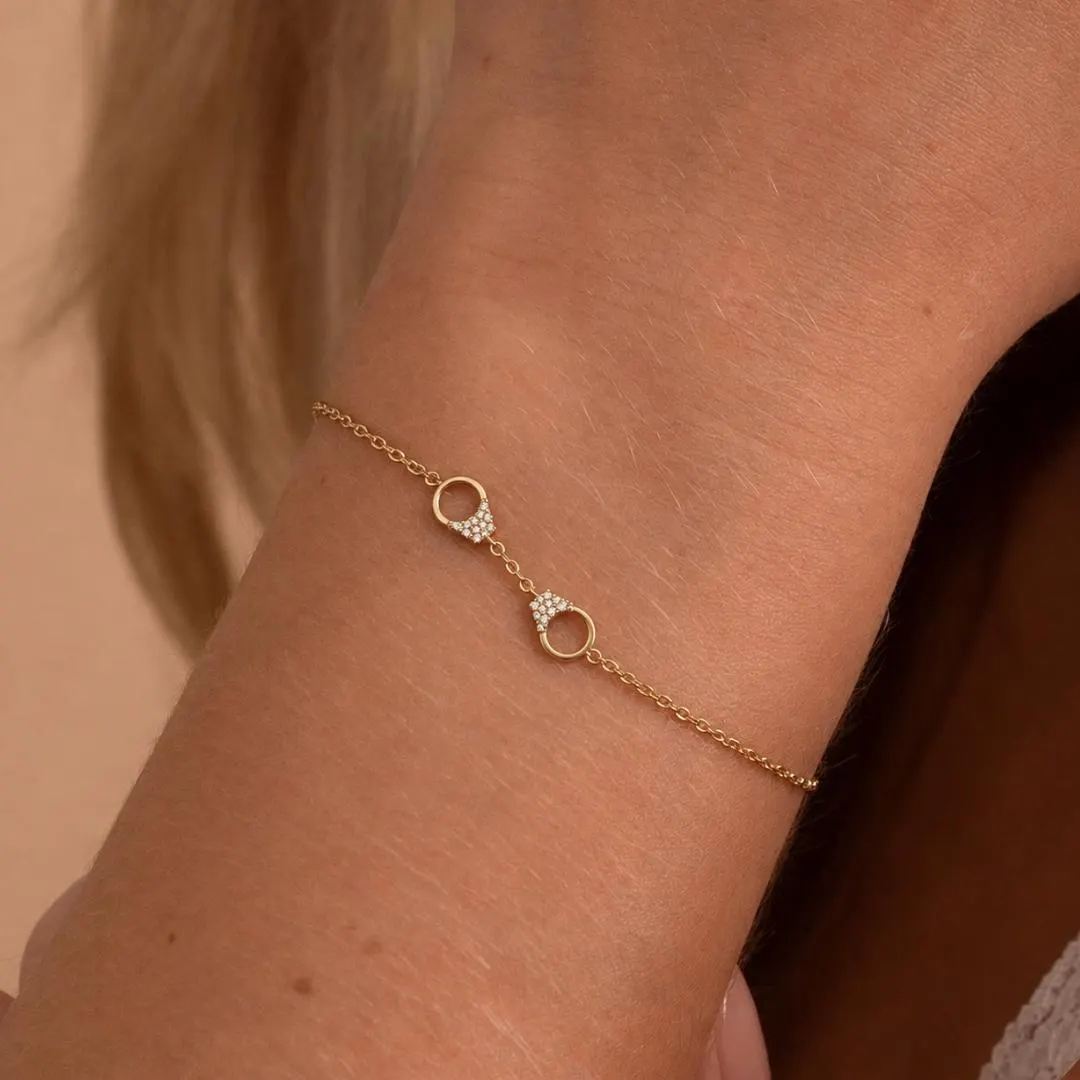 Diamond Handcuff Chain Bracelet — Yellow gold worn on wrist