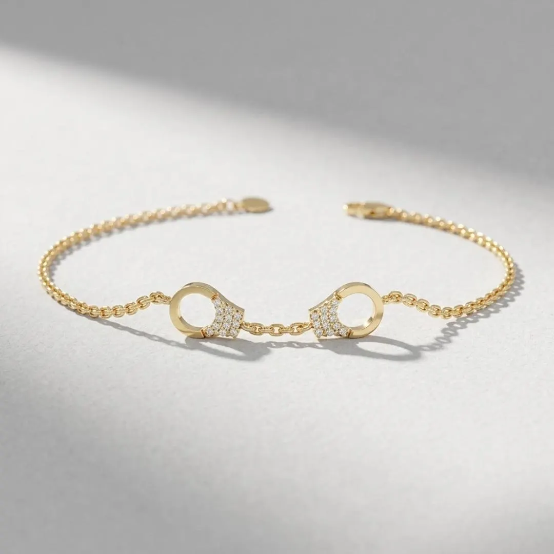 Diamond Handcuff Chain Bracelet — Yellow gold product view