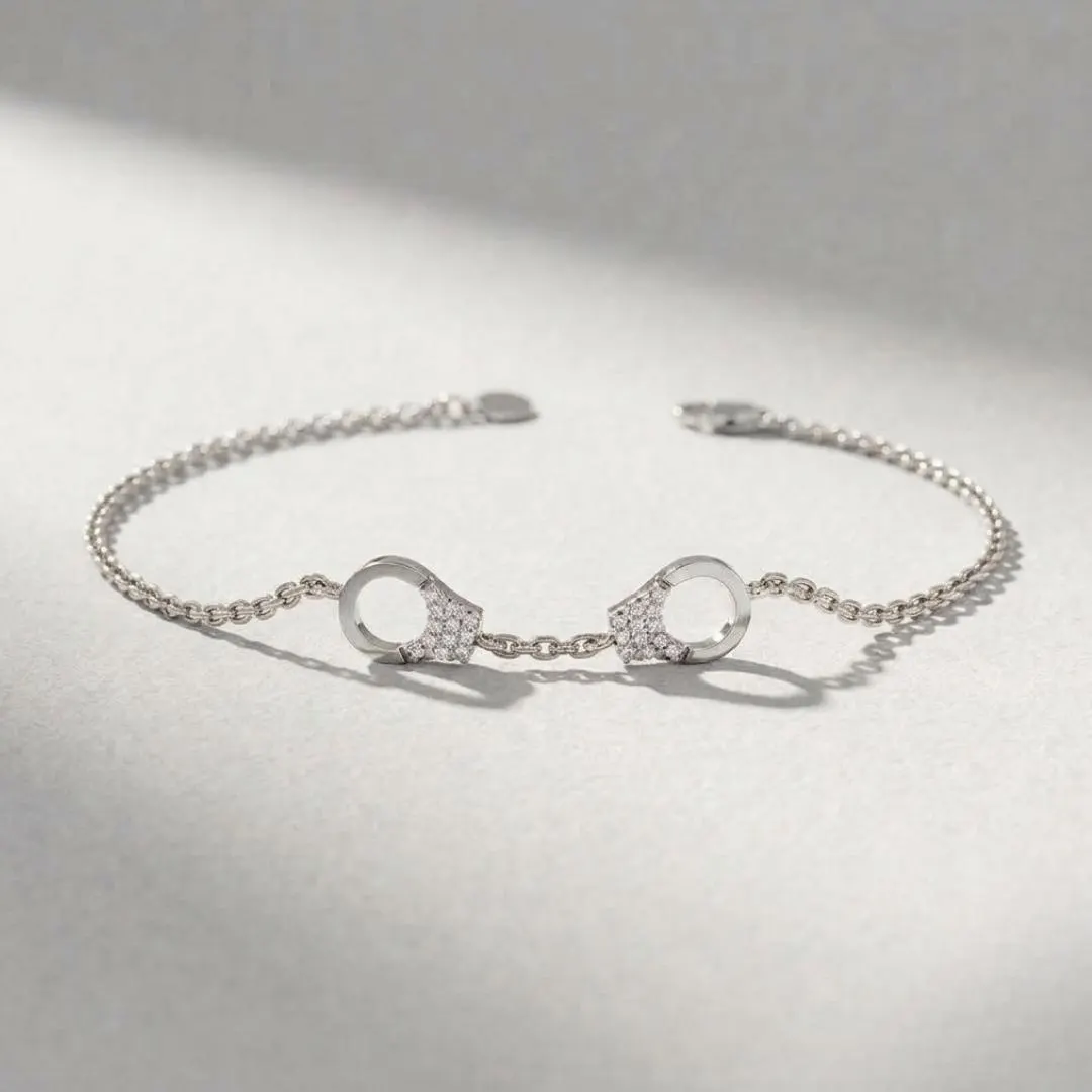 Diamond Handcuff Chain Bracelet — White gold product view