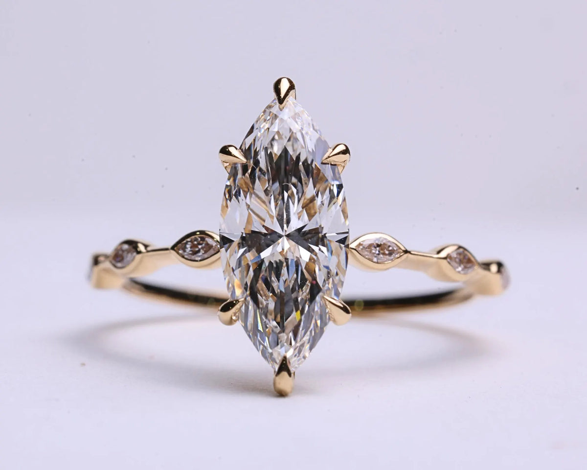 Marquise Diamond Sculptural Bypass Engagement Ring in Solid Gold