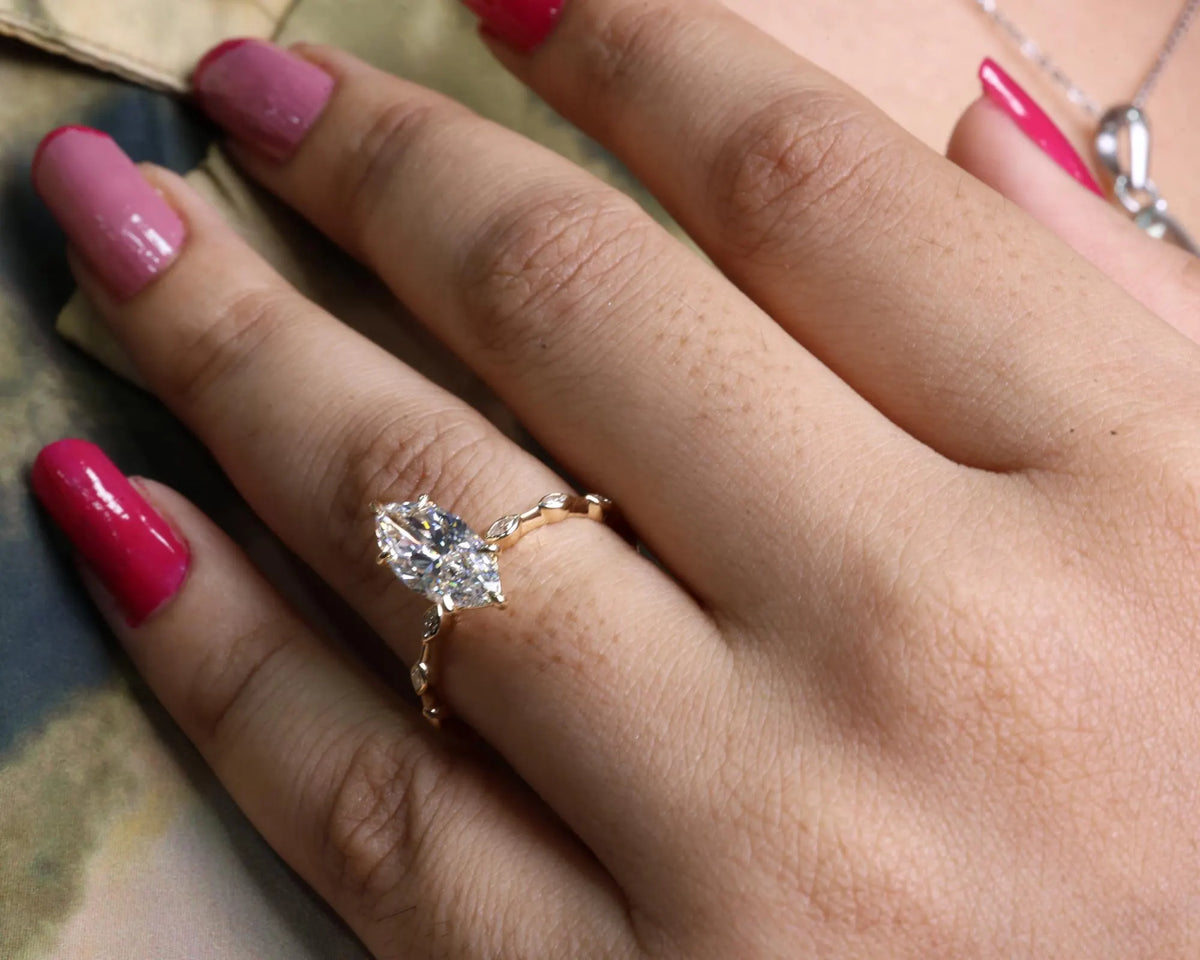 Marquise Diamond Sculptural Bypass Engagement Ring in Solid Gold