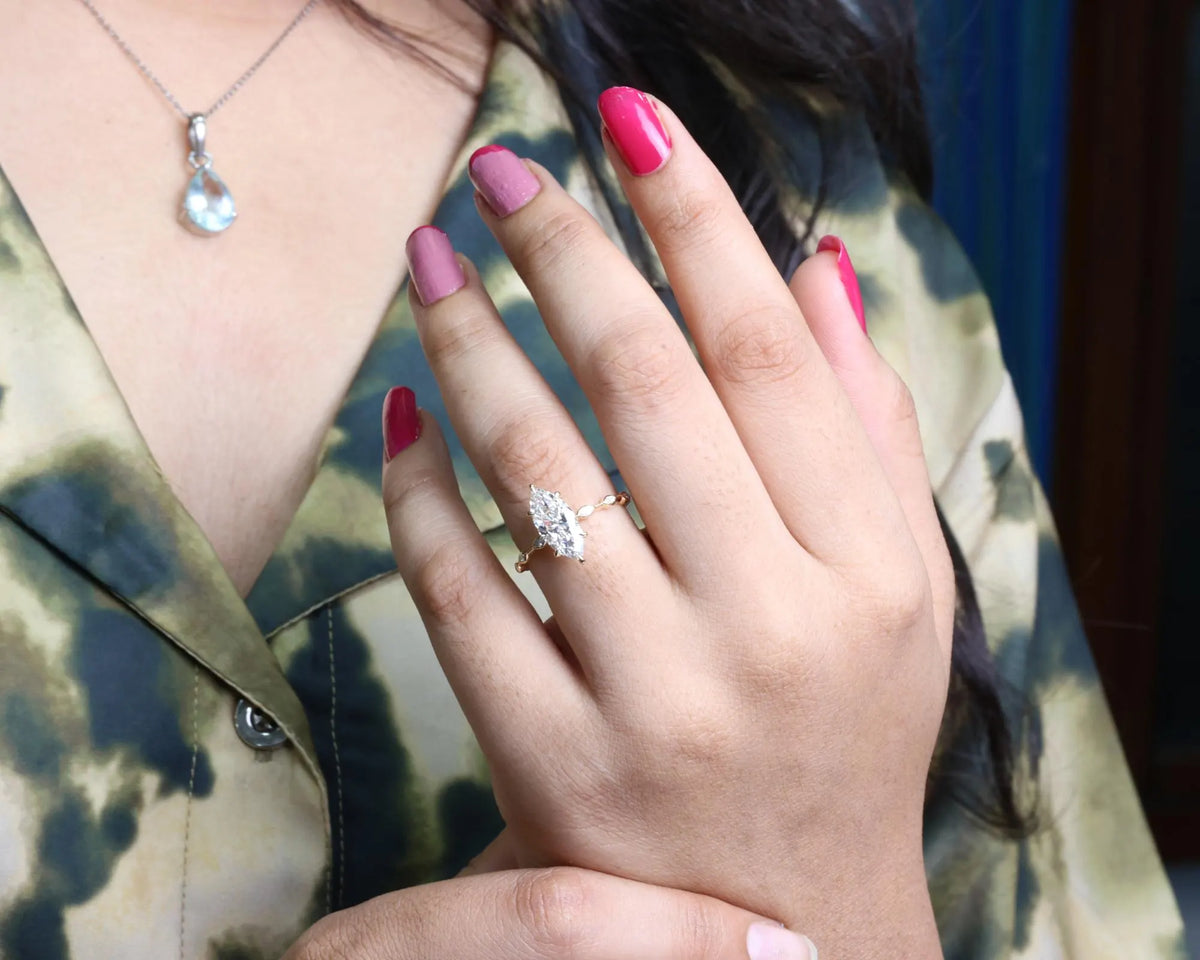 Marquise Diamond Sculptural Bypass Engagement Ring in Solid Gold