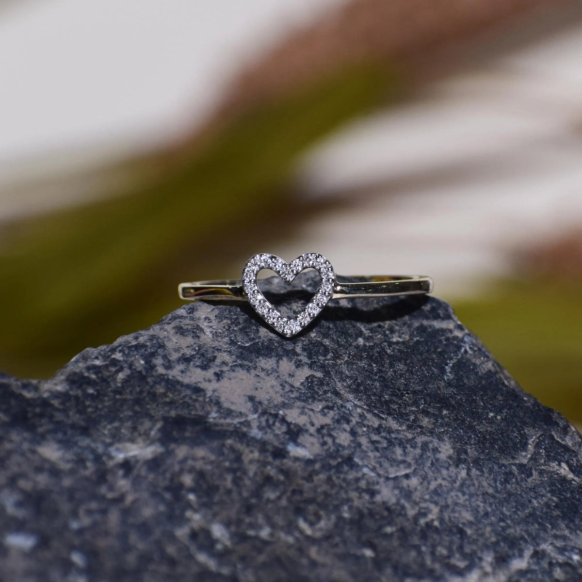 Open Heart Diamond Ring in Solid Gold