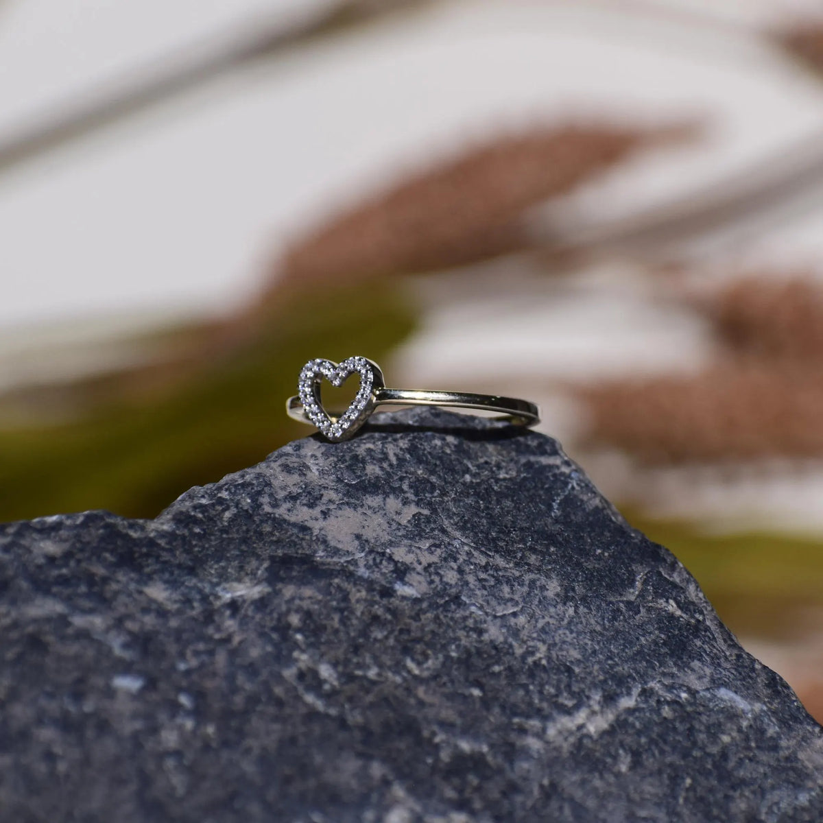 Open Heart Diamond Ring in Solid Gold