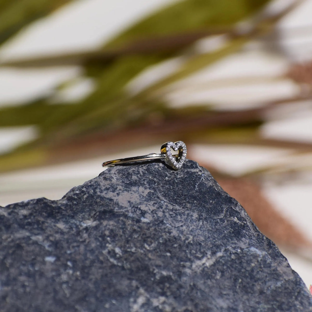 Open Heart Diamond Ring in Solid Gold