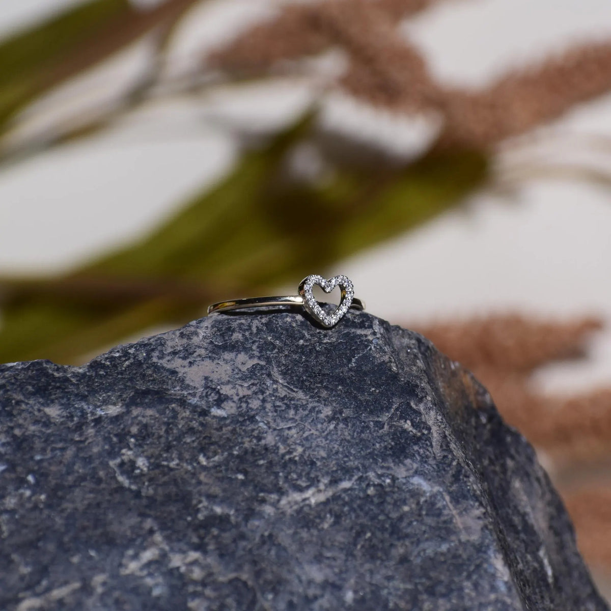 Open Heart Diamond Ring in Solid Gold