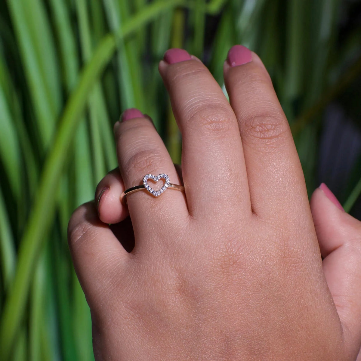 Open Heart Diamond Ring in Solid Gold