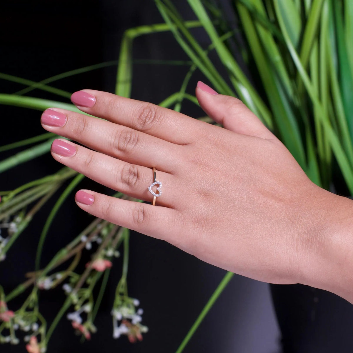 Open Heart Diamond Ring in Solid Gold