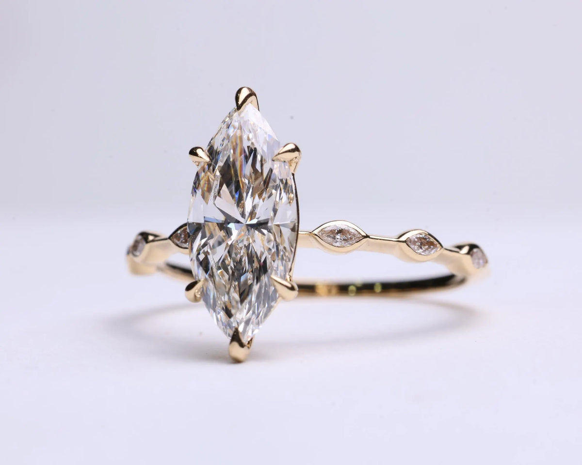 Marquise Diamond Sculptural Bypass Engagement Ring in Solid Gold