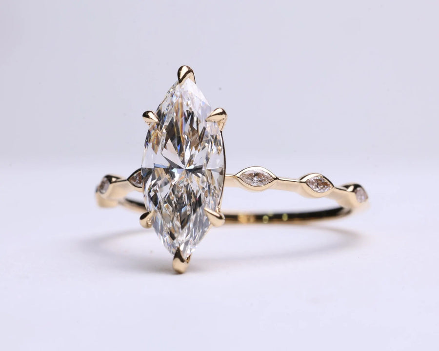 Marquise Diamond Sculptural Bypass Engagement Ring in Solid Gold