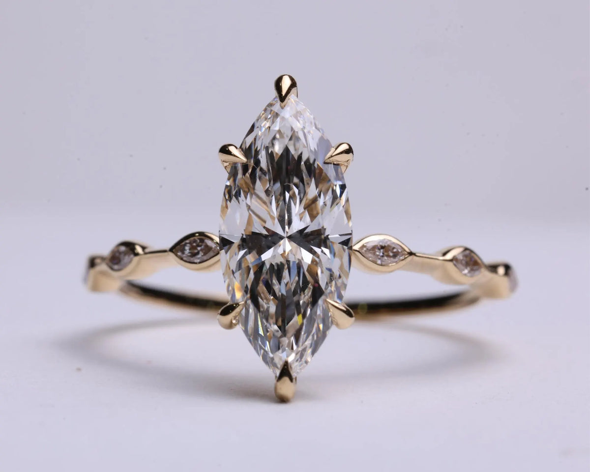 Marquise Diamond Sculptural Bypass Engagement Ring in Solid Gold