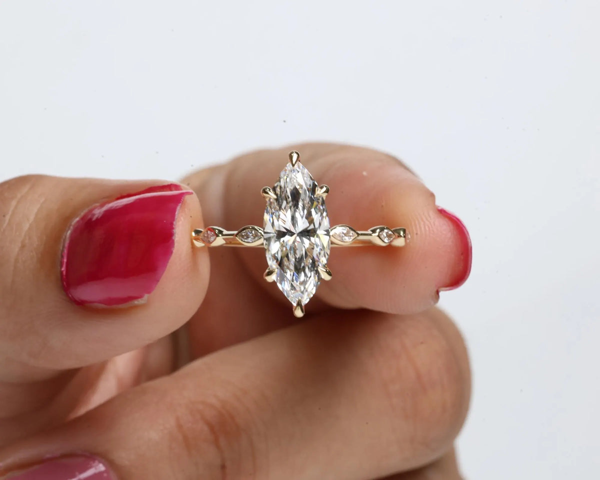 Marquise Diamond Sculptural Bypass Engagement Ring in Solid Gold