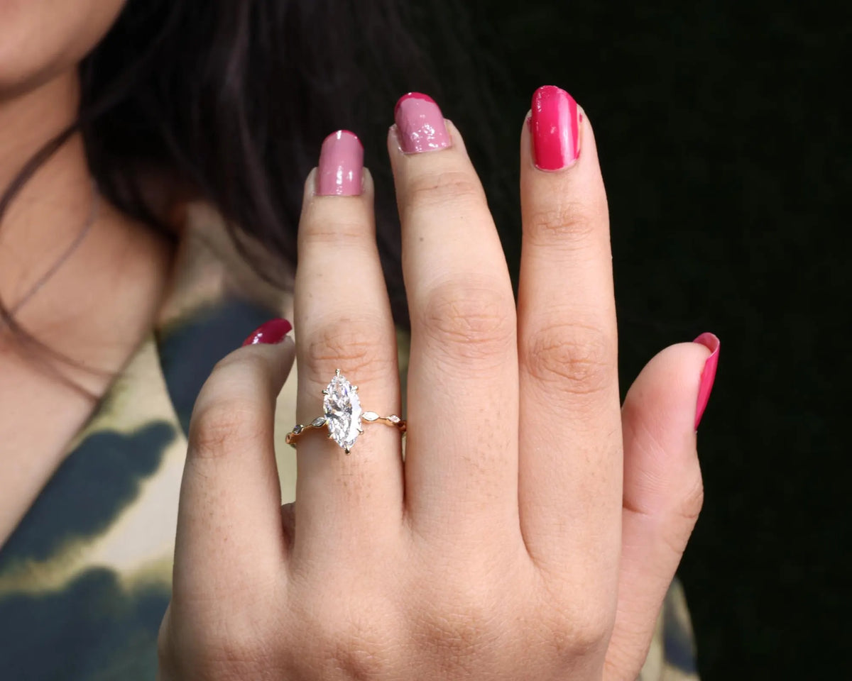 Marquise Diamond Sculptural Bypass Engagement Ring in Solid Gold