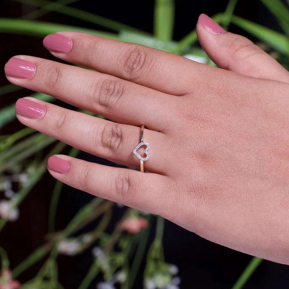 Open Heart Diamond Ring in Solid Gold