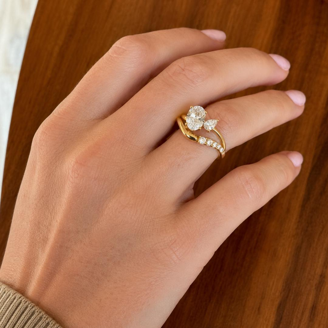 AuvelleCo semi flow diamond wedding band styled with a separate ring; additional ring not included