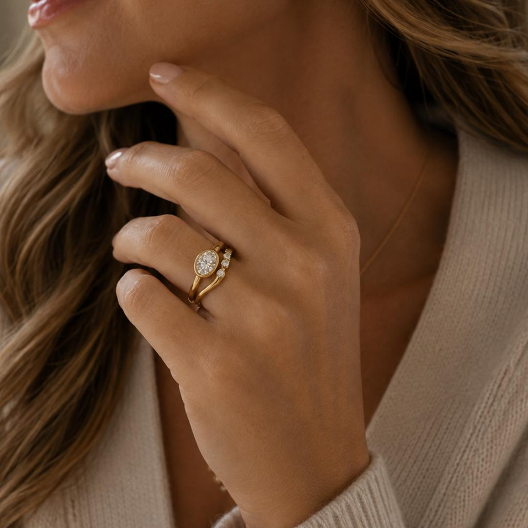 AuvelleCo semi flow diamond wedding band styled with a separate ring; additional ring not included