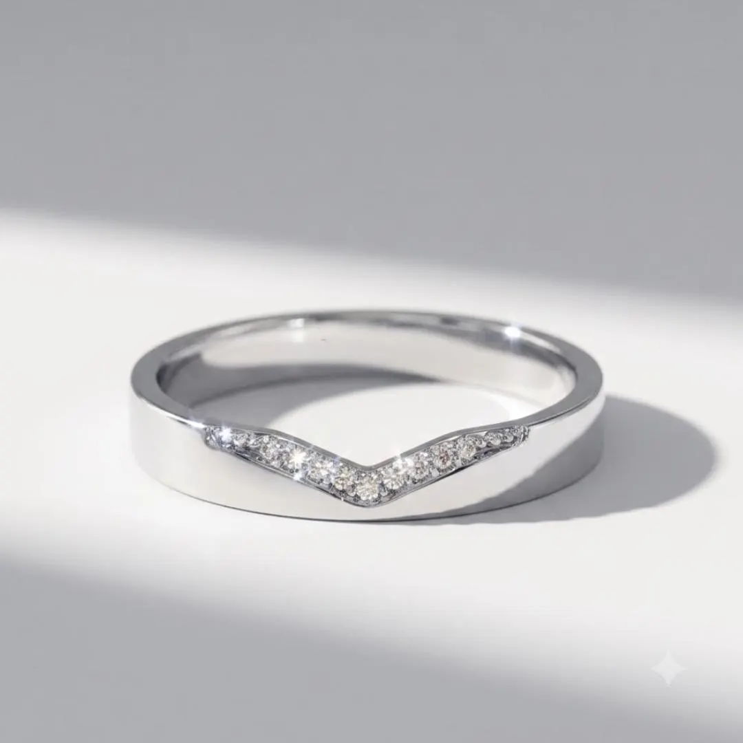 V Shaped Diamond Chevron Wedding Band — White gold front view